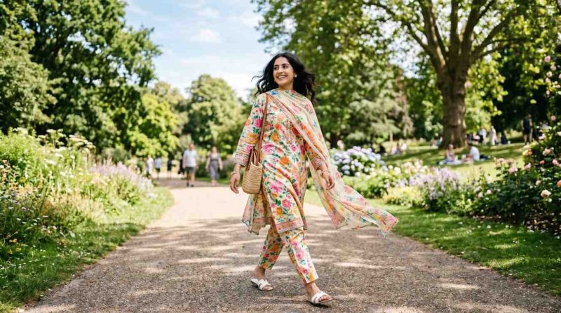Pakistani Lawn Suits In Uk: The Complete Guide (2026) 3 Bright Printed Lawn Suit With Floral Patterns