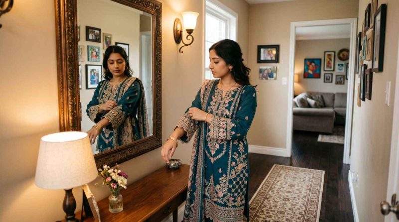 10 Best Pakistani Lawn Brands In The Uk 6 Women Wearing A Detailed Lawn Outfit