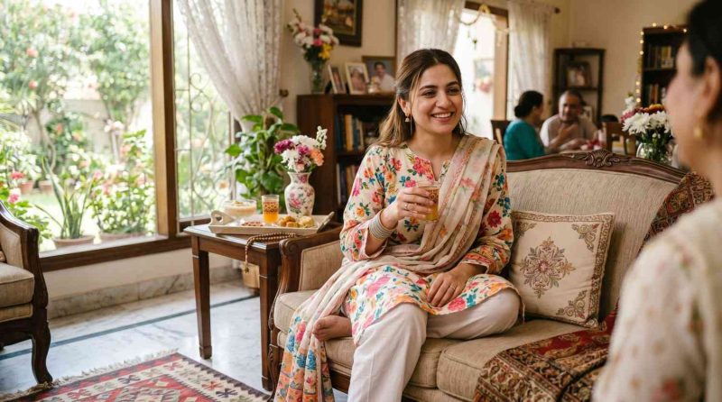 Eid Outfit Ideas Pakistani (2026 Trends + Styling Guide) 4 Floral Printed Cotton Suit