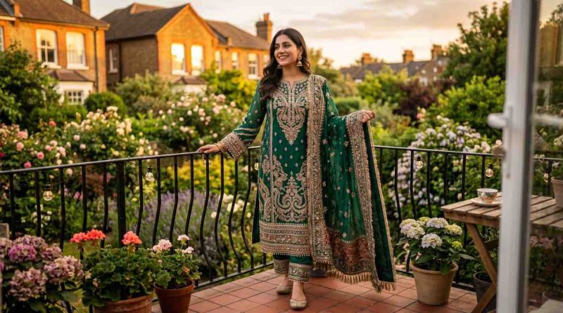 10 Best Pakistani Lawn Brands In The Uk 4 Women Wearing A Heavily Embellished Pakistani
