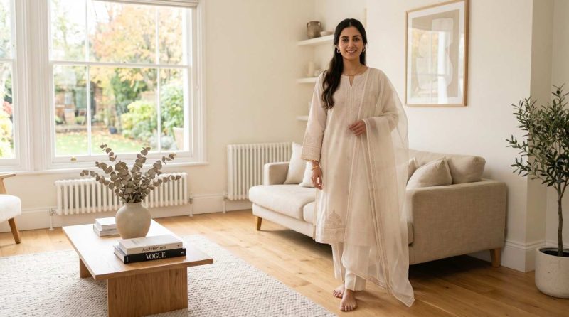 10 Best Pakistani Lawn Brands In The Uk 3 Minimal And Elegant Off White Dress