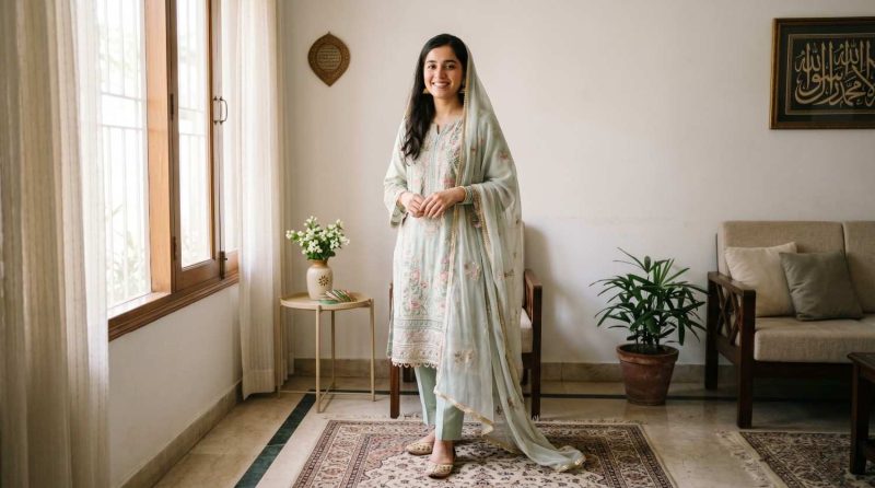 Eid Outfit Ideas Pakistani (2026 Trends + Styling Guide) 7 Pakistani Woman Wearing Shalwar Kameez