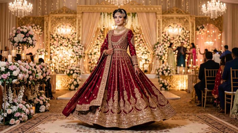 Types Of Anarkali Dress: Popular Styles You Should Know 2 Woman Wearing Red Embroided Floor Length Anarkali Dress