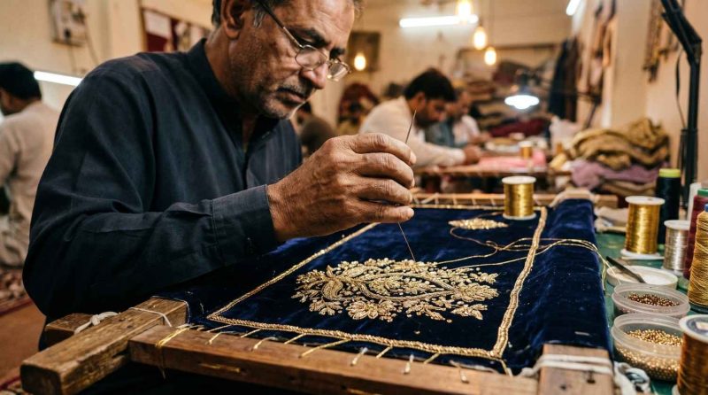Why Pakistani Designer Suits Take So Long To Arrive In The Uk (Full Production Timeline Explained) 2 Designer Suit Hand Embroidery In Procoessprocess