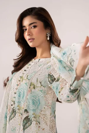 Maria.b Luxury Pret Off-White/Ferozi Printed &Amp; Embroidered Lawn Suit Mbdw-Ea2634Wf 12 Dw Ea2634Ferozib Imanistudio.com