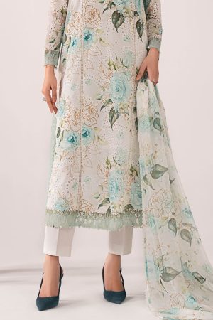 Maria.b Luxury Pret Off-White/Ferozi Printed &Amp; Embroidered Lawn Suit Mbdw-Ea2634Wf 14 Dw Ea2634Ferozid Imanistudio.com