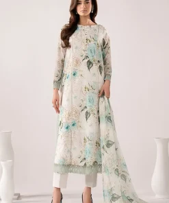Maria.B Luxury Pret Off-White/Ferozi Printed & Embroidered Lawn Suit MBDW-EA2634WF