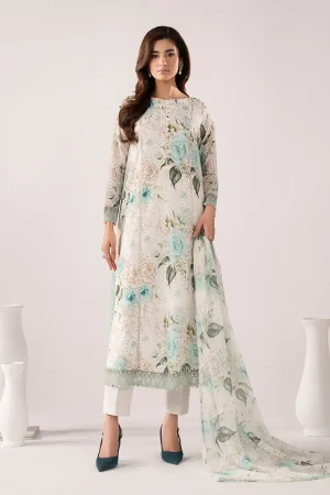 Maria.b Luxury Pret Off-White/Ferozi Printed &Amp; Embroidered Lawn Suit Mbdw-Ea2634Wf