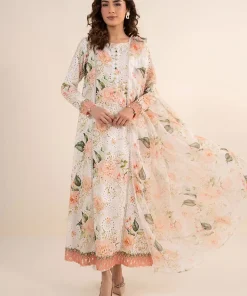 Maria.B Luxury Pret Off-White/Peach Printed & Embroidered Lawn Suit MBDW-EA2634WP