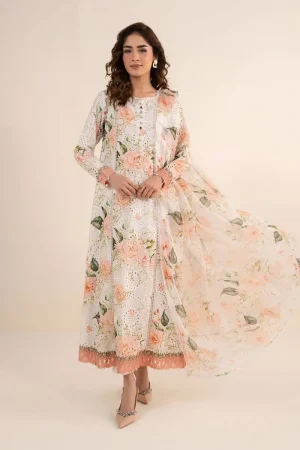 Maria.b Luxury Pret Off-White/Peach Printed &Amp; Embroidered Lawn Suit Mbdw-Ea2634Wp