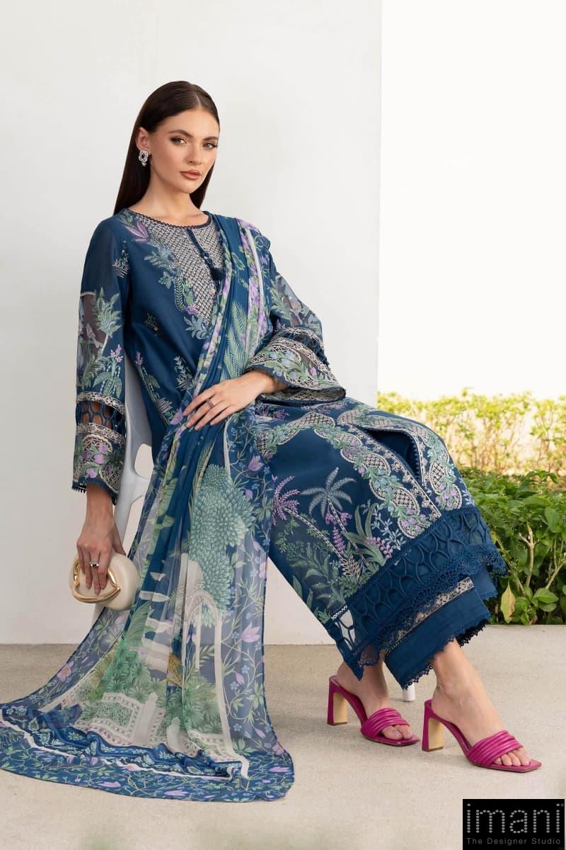 Maria.b Luxury Pret Teal Blue Printed &Amp; Embroidered Lawn Suit Mbdw-Ea2607Tb 3 Maria.b Luxury Pret Teal Blue Printed &Amp; Embroidered Lawn Suit Mbdw-Ea2607Tb - Image 3