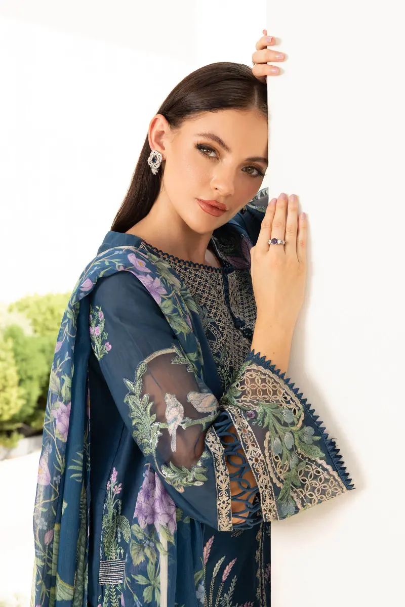 Maria.b Luxury Pret Teal Blue Printed &Amp; Embroidered Lawn Suit Mbdw-Ea2607Tb 4 Maria.b Luxury Pret Teal Blue Printed &Amp; Embroidered Lawn Suit Mbdw-Ea2607Tb - Image 4