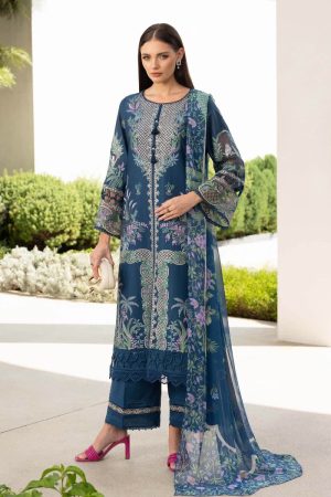 Maria.b Luxury Pret Teal Blue Printed &Amp; Embroidered Lawn Suit Mbdw-Ea2607Tb