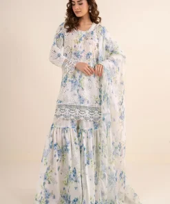 Maria.B Luxury Pret Off-White/Blue printed & Embroidered Lawn Suit MBDW-EA26202WB
