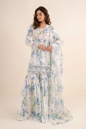 Maria.b Luxury Pret Off-White/Blue Printed &Amp; Embroidered Lawn Suit Mbdw-Ea26202Wb