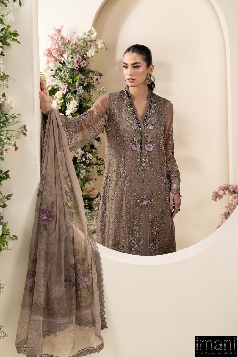 Luxury Formal Muted Mocha Brown Embroidered Chiffon Suit Mbcs-Ea2602Mm 3 Luxury Formal Muted Mocha Brown Embroidered Chiffon Suit Mbcs-Ea2602Mm - Image 3