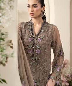 Luxury Formal Muted Mocha Brown Embroidered Chiffon Suit Mbcs-Ea2602Mm 13 Mbcs 26102 Coffeec Imanistudio.com