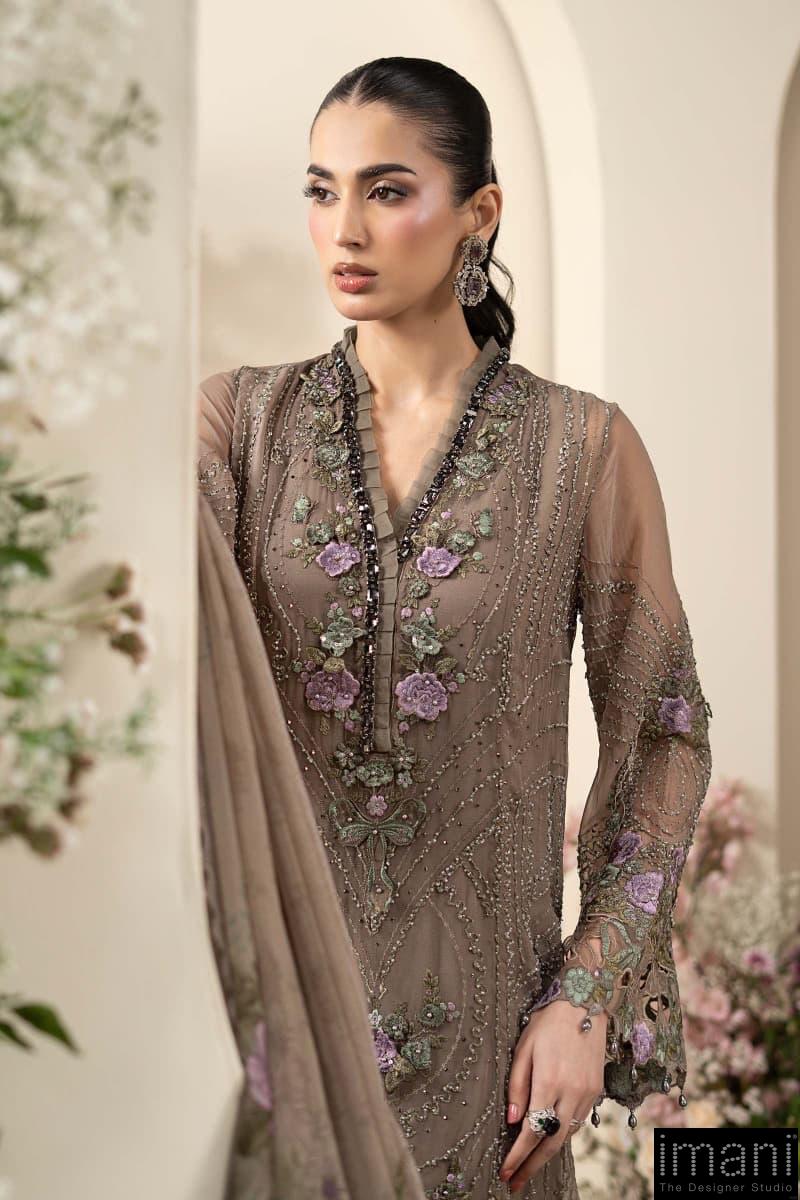 Luxury Formal Muted Mocha Brown Embroidered Chiffon Suit Mbcs-Ea2602Mm 4 Luxury Formal Muted Mocha Brown Embroidered Chiffon Suit Mbcs-Ea2602Mm - Image 4