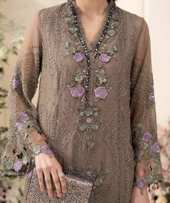 Luxury Formal Muted Mocha Brown Embroidered Chiffon Suit Mbcs-Ea2602Mm 14 Mbcs 26102 Coffeed Imanistudio.com