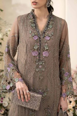 Luxury Formal Muted Mocha Brown Embroidered Chiffon Suit Mbcs-Ea2602Mm 14 Mbcs 26102 Coffeed Imanistudio.com
