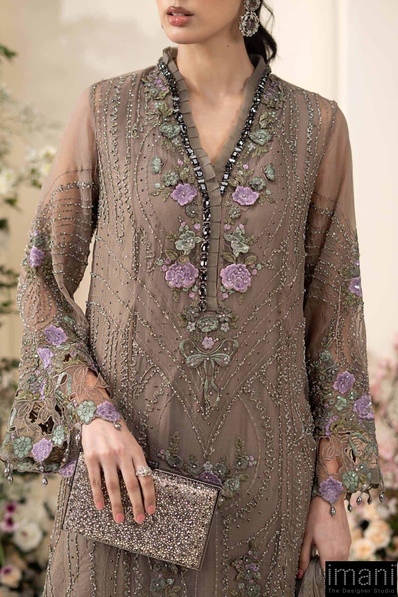 Luxury Formal Muted Mocha Brown Embroidered Chiffon Suit Mbcs-Ea2602Mm 5 Luxury Formal Muted Mocha Brown Embroidered Chiffon Suit Mbcs-Ea2602Mm - Image 5