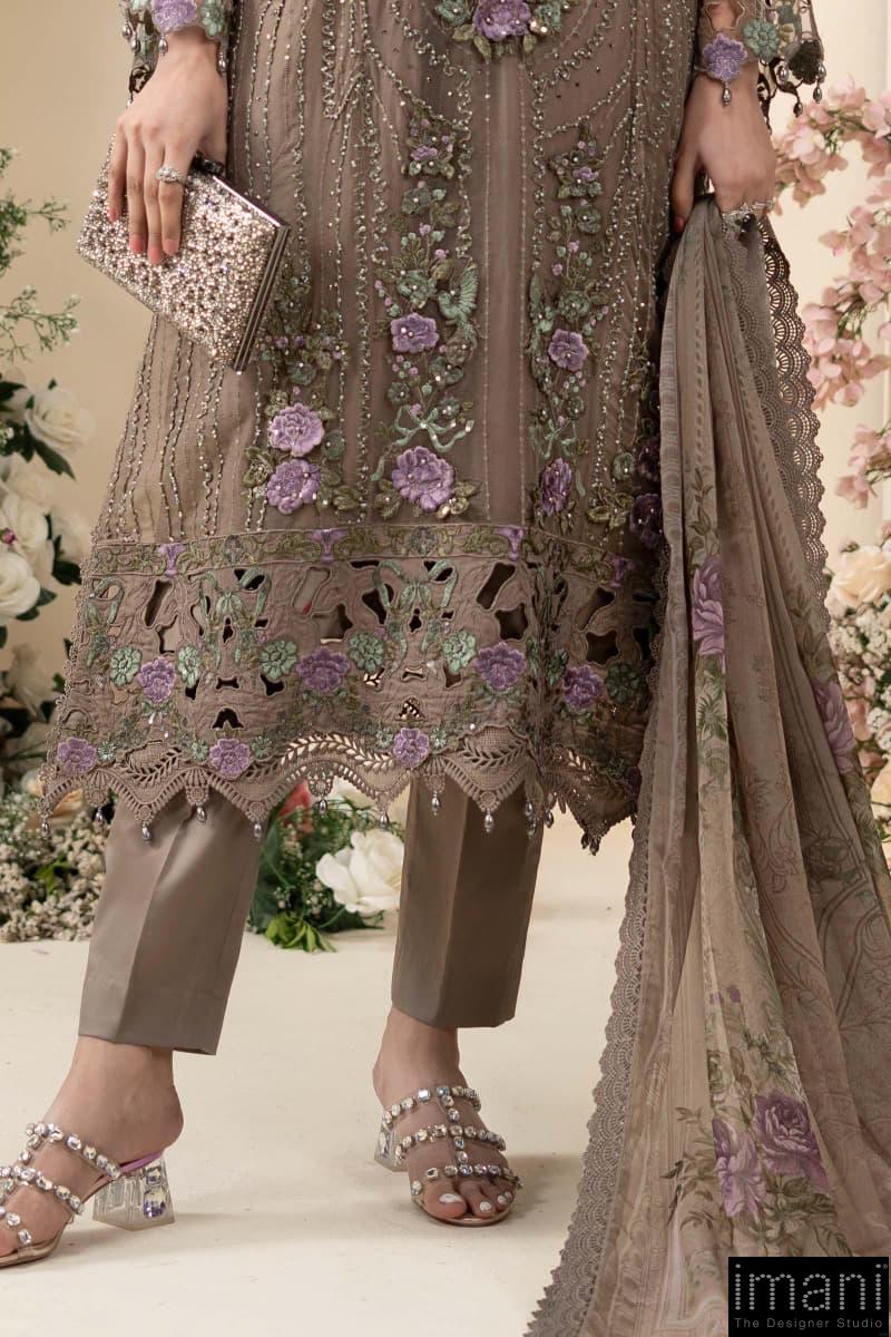 Luxury Formal Muted Mocha Brown Embroidered Chiffon Suit Mbcs-Ea2602Mm 8 Luxury Formal Muted Mocha Brown Embroidered Chiffon Suit Mbcs-Ea2602Mm - Image 8