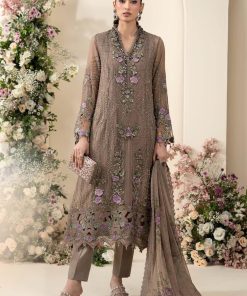 Luxury Formal Muted Mocha Brown Embroidered Chiffon Suit MBCS-EA2602MM