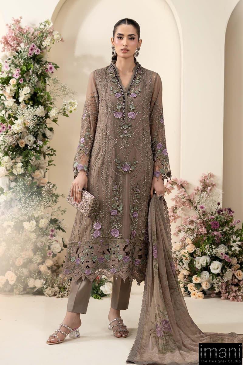 Luxury Formal Muted Mocha Brown Embroidered Chiffon Suit Mbcs-Ea2602Mm 1 Luxury Formal Muted Mocha Brown Embroidered Chiffon Suit Mbcs-Ea2602Mm