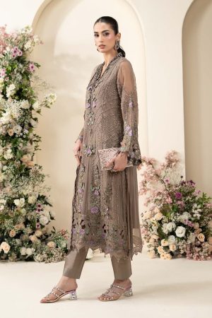 Luxury Formal Muted Mocha Brown Embroidered Chiffon Suit Mbcs-Ea2602Mm 11 Mbcs 26102 Coffeej Imanistudio.com