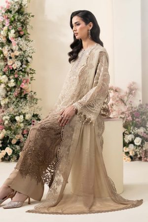 Luxury Formal Golden Brown Embroidered Chiffon Suit Mbcs-Ea2603Gb 11 Mbcs 26103 Beigea Imanistudio.com