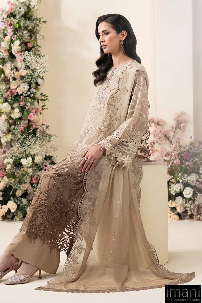 Luxury Formal Golden Brown Embroidered Chiffon Suit Mbcs-Ea2603Gb 3 Luxury Formal Golden Brown Embroidered Chiffon Suit Mbcs-Ea2603Gb - Image 3