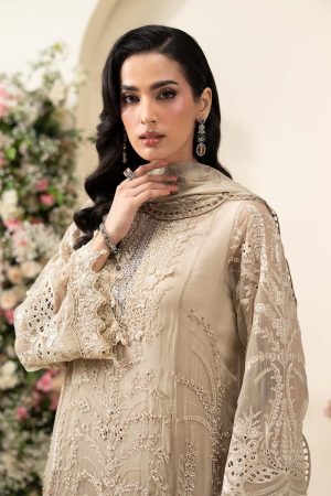 Luxury Formal Golden Brown Embroidered Chiffon Suit Mbcs-Ea2603Gb 12 Mbcs 26103 Beigeb Imanistudio.com