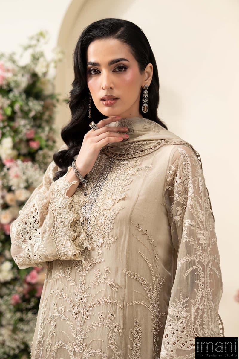 Luxury Formal Golden Brown Embroidered Chiffon Suit Mbcs-Ea2603Gb 4 Luxury Formal Golden Brown Embroidered Chiffon Suit Mbcs-Ea2603Gb - Image 4