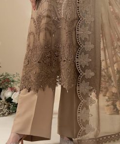 Luxury Formal Golden Brown Embroidered Chiffon Suit Mbcs-Ea2603Gb 15 Mbcs 26103 Beigee Imanistudio.com