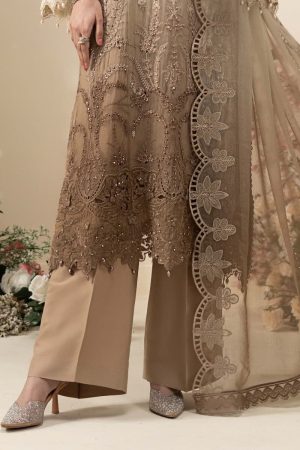 Luxury Formal Golden Brown Embroidered Chiffon Suit Mbcs-Ea2603Gb 15 Mbcs 26103 Beigee Imanistudio.com