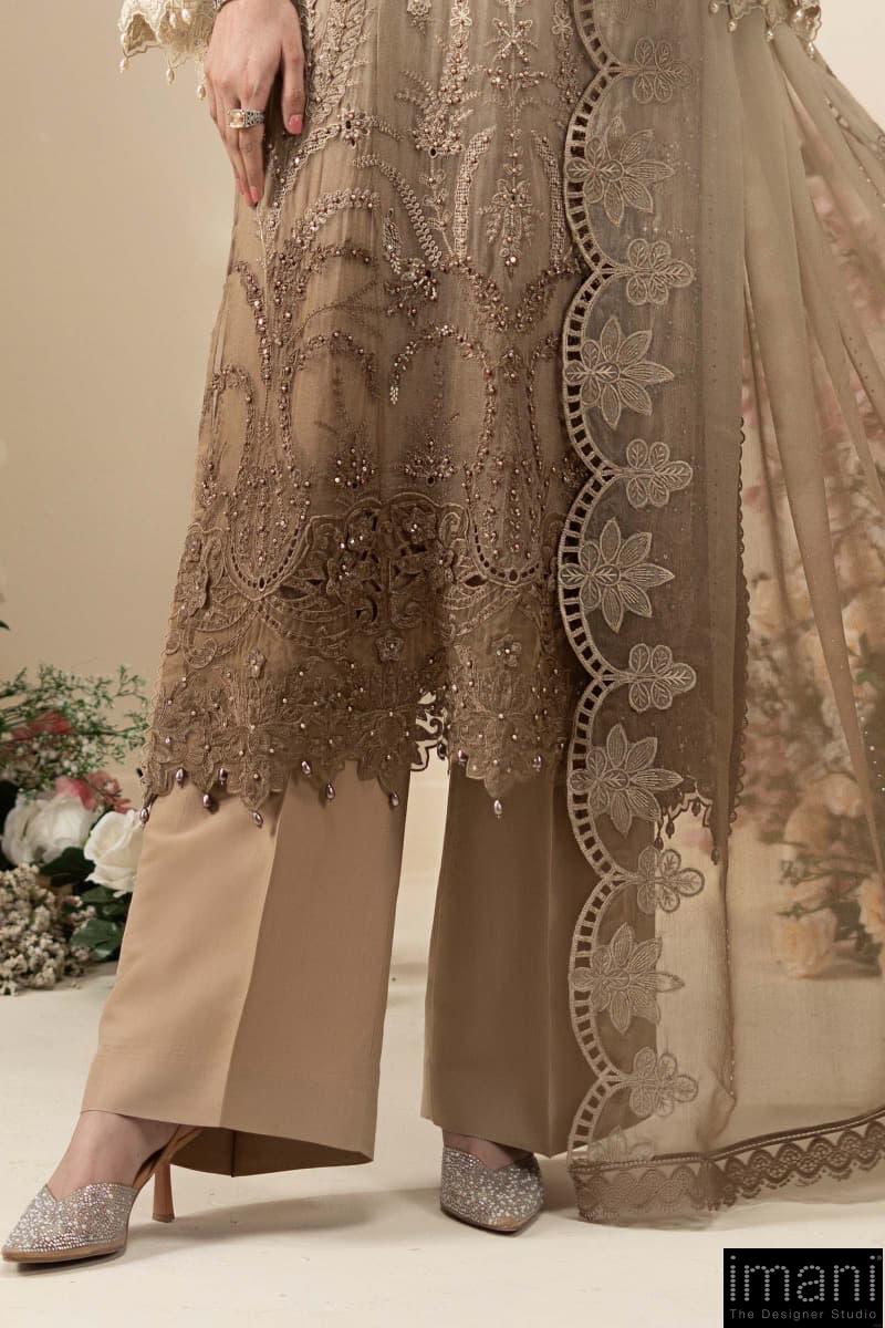 Luxury Formal Golden Brown Embroidered Chiffon Suit Mbcs-Ea2603Gb 7 Luxury Formal Golden Brown Embroidered Chiffon Suit Mbcs-Ea2603Gb - Image 7
