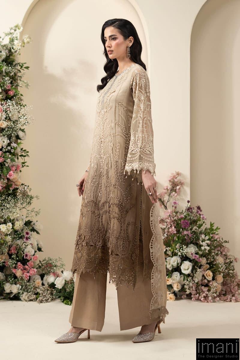 Luxury Formal Golden Brown Embroidered Chiffon Suit Mbcs-Ea2603Gb 2 Luxury Formal Golden Brown Embroidered Chiffon Suit Mbcs-Ea2603Gb - Image 2