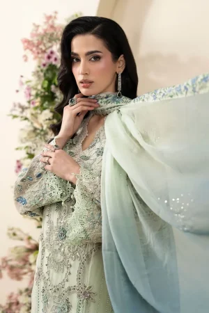 Luxury Formal Pistachio Green Embroidered Chiffon Suit Mbcs-Ea2605Pg 13 Mbcs 26105 Mintc Imanistudio.com