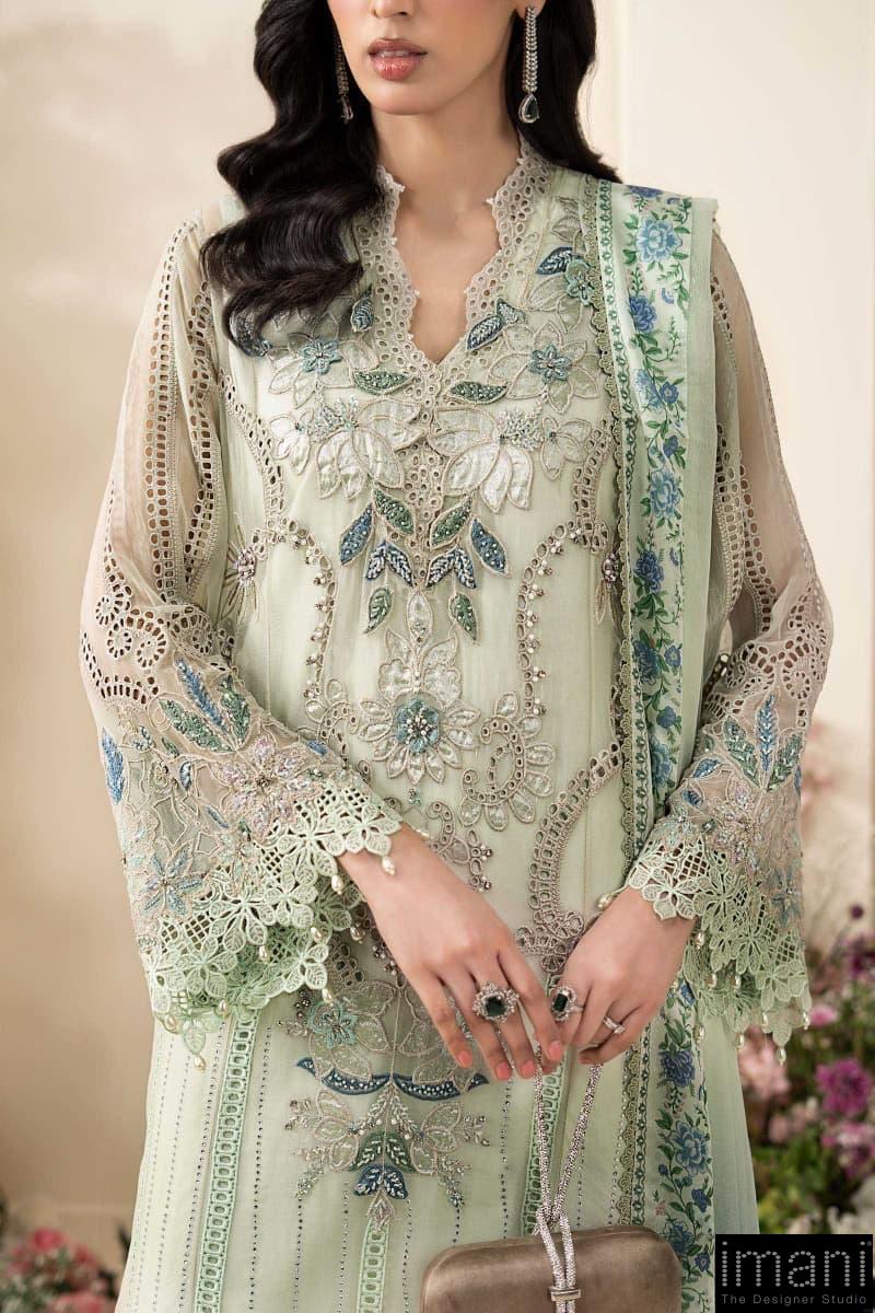 Luxury Formal Pistachio Green Embroidered Chiffon Suit Mbcs-Ea2605Pg 5 Luxury Formal Pistachio Green Embroidered Chiffon Suit Mbcs-Ea2605Pg - Image 5