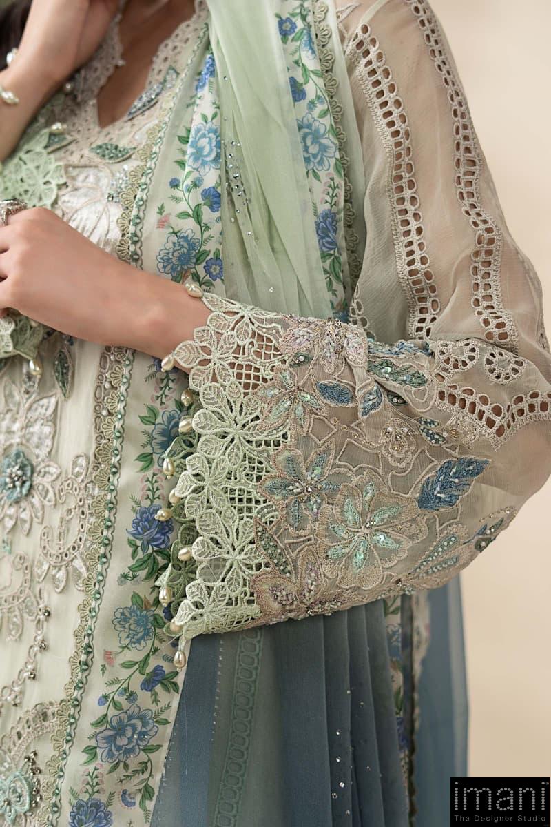 Luxury Formal Pistachio Green Embroidered Chiffon Suit Mbcs-Ea2605Pg 6 Luxury Formal Pistachio Green Embroidered Chiffon Suit Mbcs-Ea2605Pg - Image 6