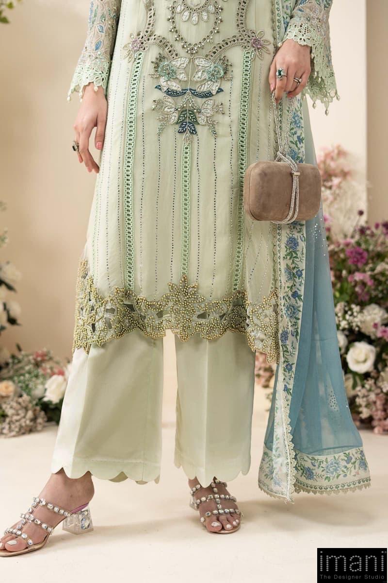 Luxury Formal Pistachio Green Embroidered Chiffon Suit Mbcs-Ea2605Pg 9 Luxury Formal Pistachio Green Embroidered Chiffon Suit Mbcs-Ea2605Pg - Image 9