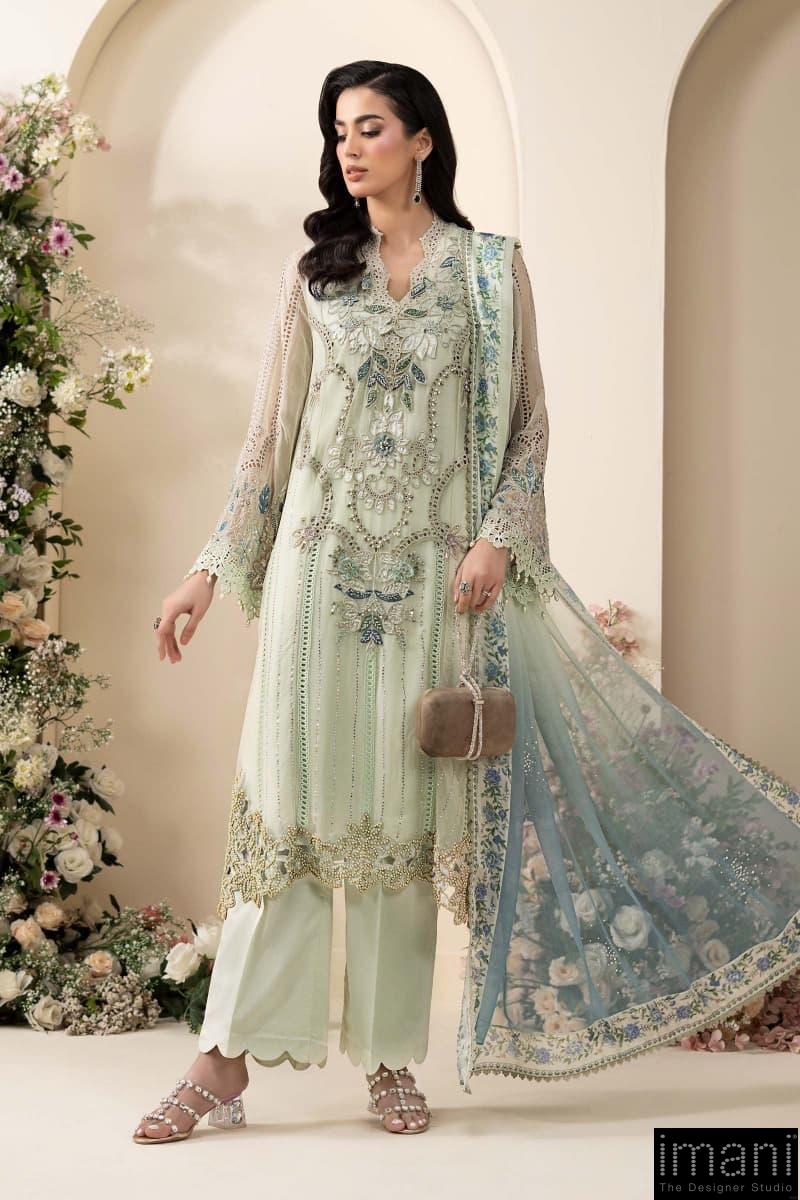 Luxury Formal Pistachio Green Embroidered Chiffon Suit Mbcs-Ea2605Pg 1 Luxury Formal Pistachio Green Embroidered Chiffon Suit Mbcs-Ea2605Pg