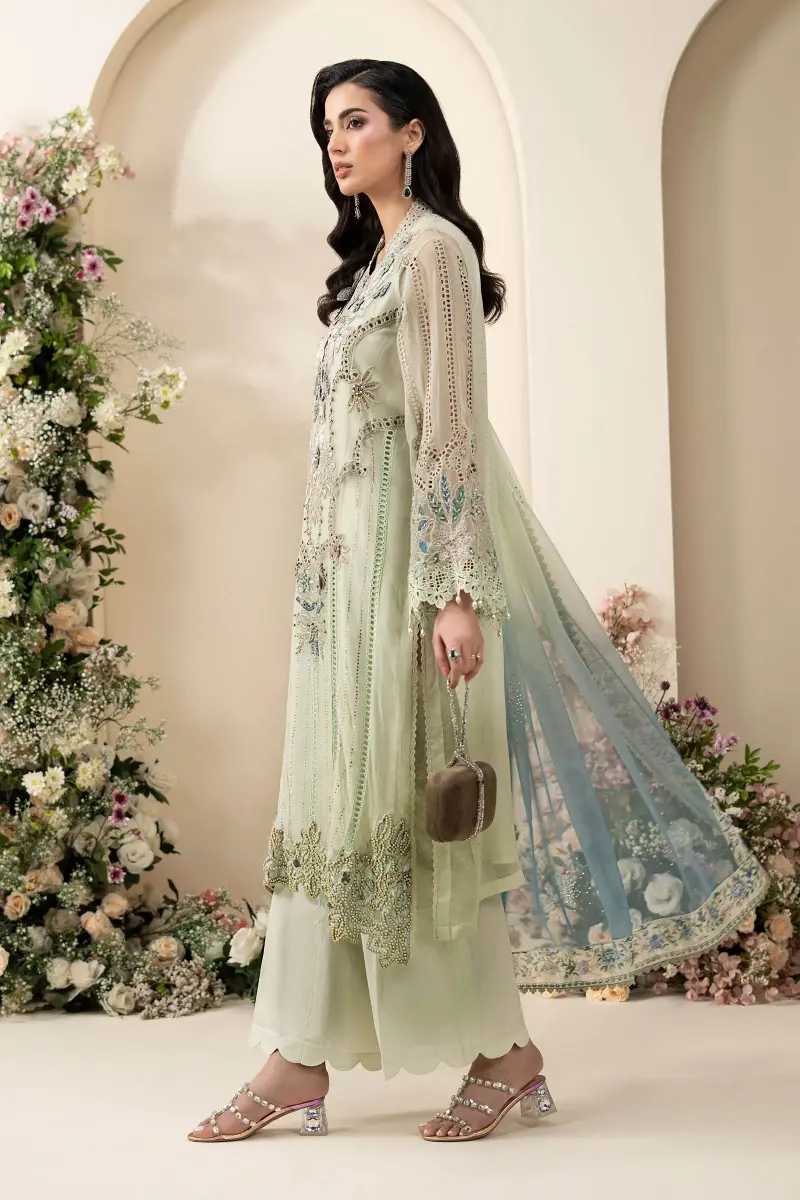 Luxury Formal Pistachio Green Embroidered Chiffon Suit Mbcs-Ea2605Pg 2 Luxury Formal Pistachio Green Embroidered Chiffon Suit Mbcs-Ea2605Pg - Image 2