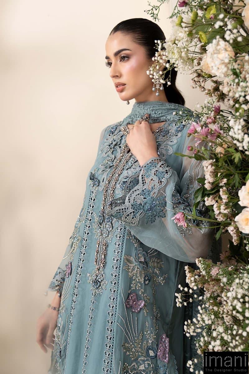 Luxury Formal Slate Blue Embroidered Chiffon Suit Mbcs-Ea2606Sb 4 Luxury Formal Slate Blue Embroidered Chiffon Suit Mbcs-Ea2606Sb - Image 4