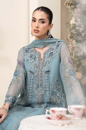 Luxury Formal Slate Blue Embroidered Chiffon Suit Mbcs-Ea2606Sb 15 Mbcs 26106 Blued Imanistudio.com
