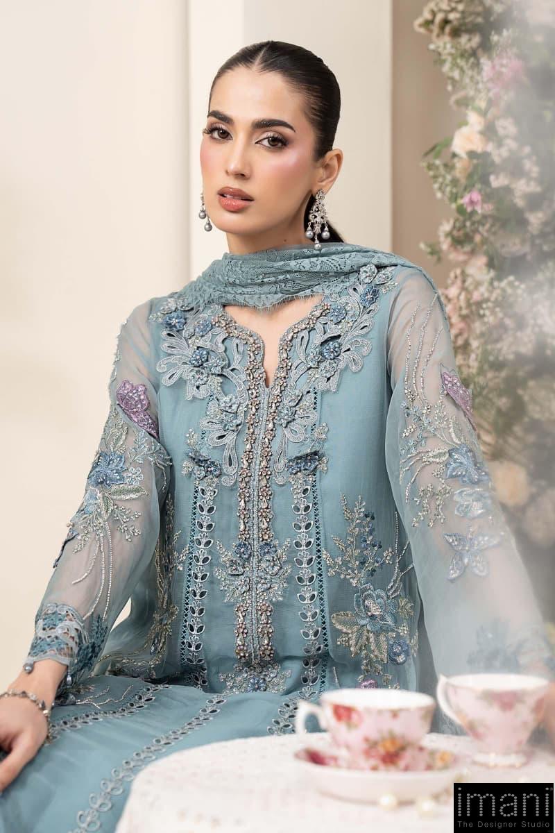 Luxury Formal Slate Blue Embroidered Chiffon Suit Mbcs-Ea2606Sb 6 Luxury Formal Slate Blue Embroidered Chiffon Suit Mbcs-Ea2606Sb - Image 6