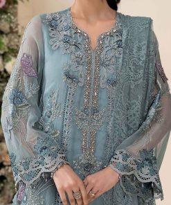 Luxury Formal Slate Blue Embroidered Chiffon Suit Mbcs-Ea2606Sb 16 Mbcs 26106 Bluee Imanistudio.com