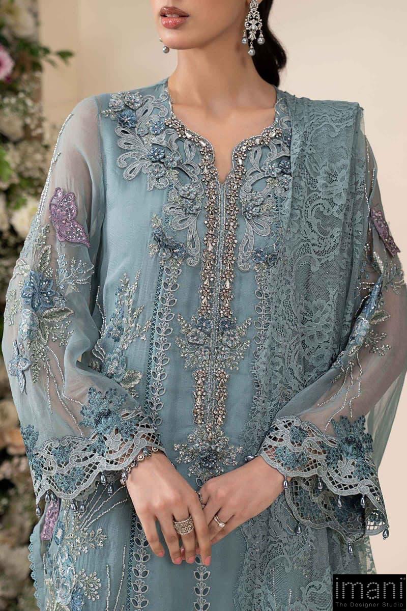 Luxury Formal Slate Blue Embroidered Chiffon Suit Mbcs-Ea2606Sb 7 Luxury Formal Slate Blue Embroidered Chiffon Suit Mbcs-Ea2606Sb - Image 7