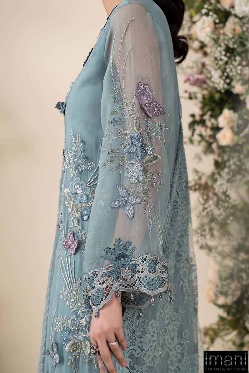 Luxury Formal Slate Blue Embroidered Chiffon Suit Mbcs-Ea2606Sb 8 Luxury Formal Slate Blue Embroidered Chiffon Suit Mbcs-Ea2606Sb - Image 8