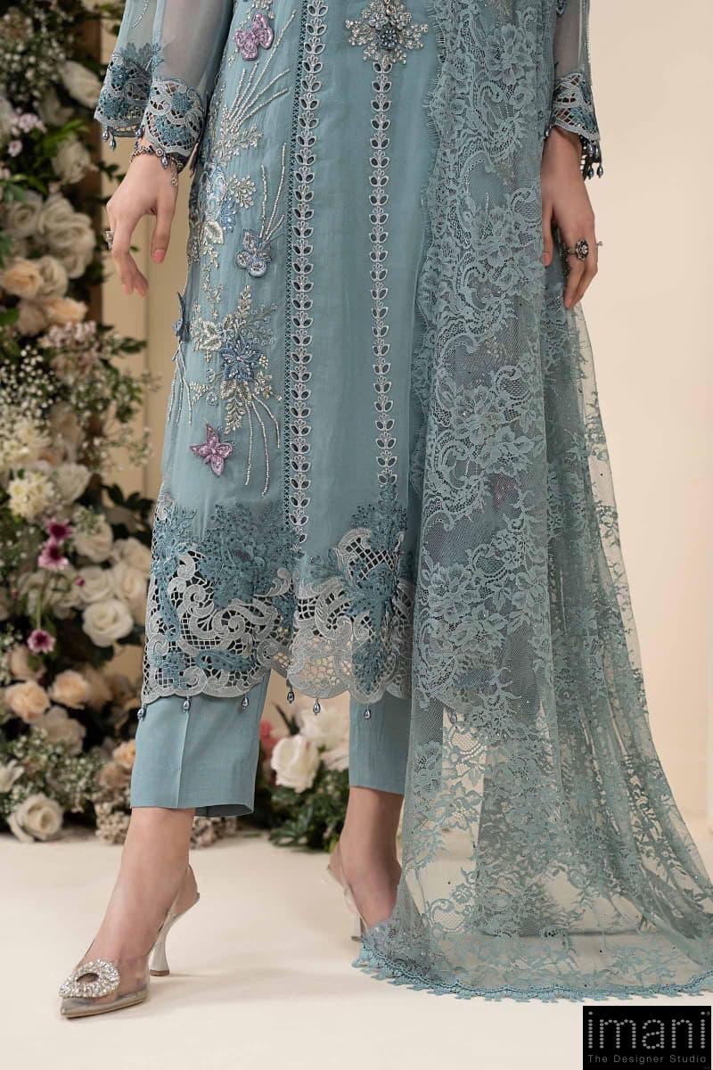 Luxury Formal Slate Blue Embroidered Chiffon Suit Mbcs-Ea2606Sb 9 Luxury Formal Slate Blue Embroidered Chiffon Suit Mbcs-Ea2606Sb - Image 9